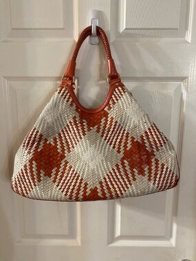 Cole Haan Orange & White Genevieve Triangle Tote